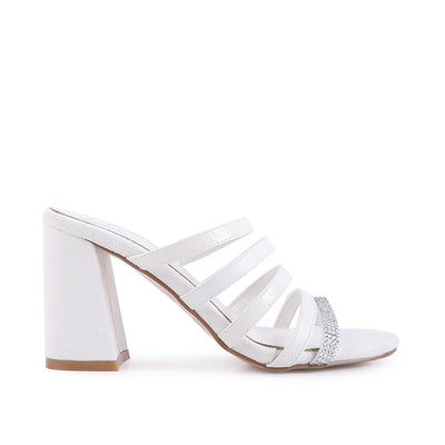 White Multi Strap Diamante Detail Sandals