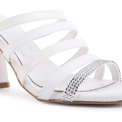 White Multi Strap Diamante Detail Sandals