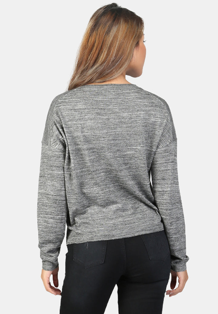 women crew neck knit sweater#color_heather grey