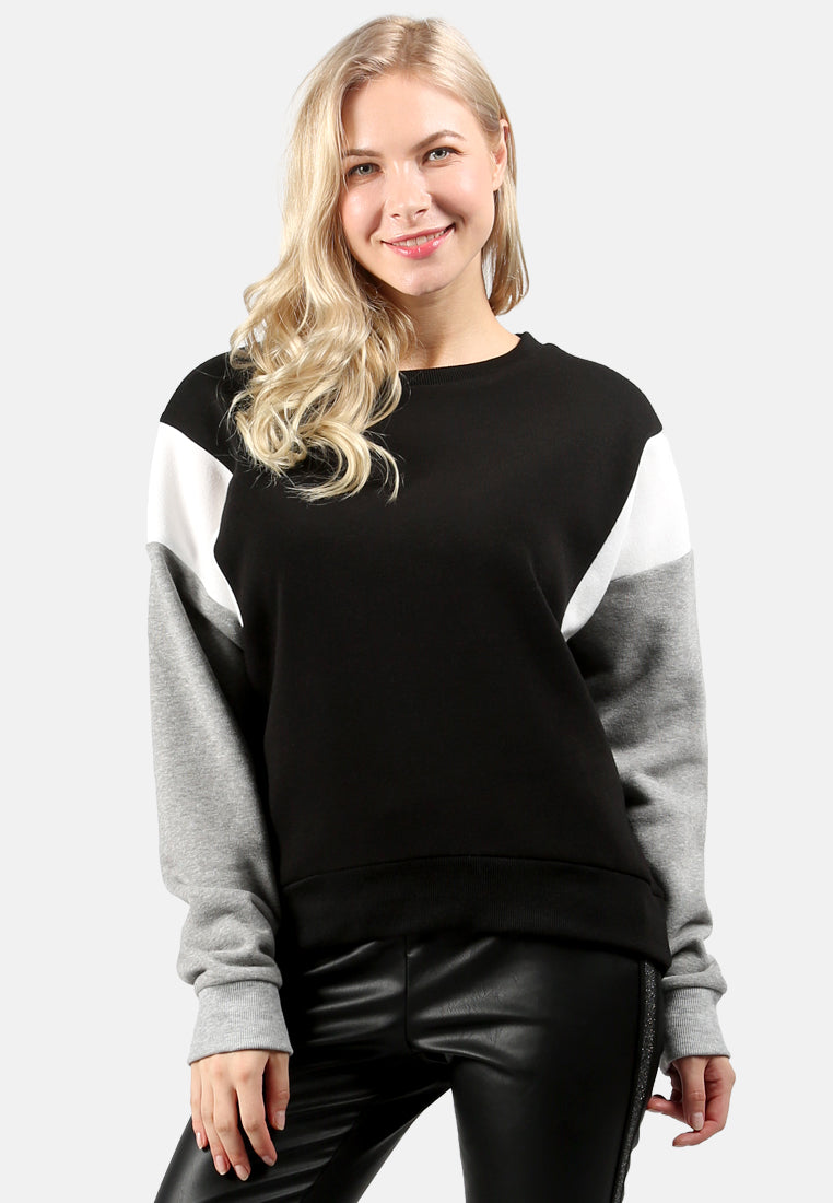 women color block sweatshirt in wine#color_black
