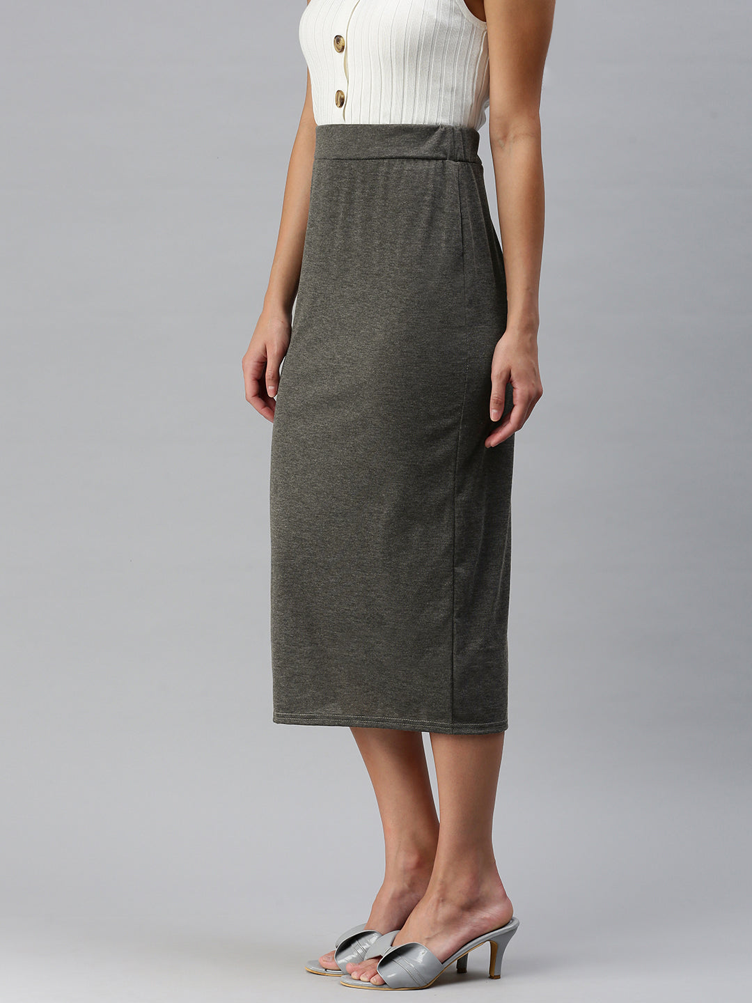 knitted long tube skirt#color_grey