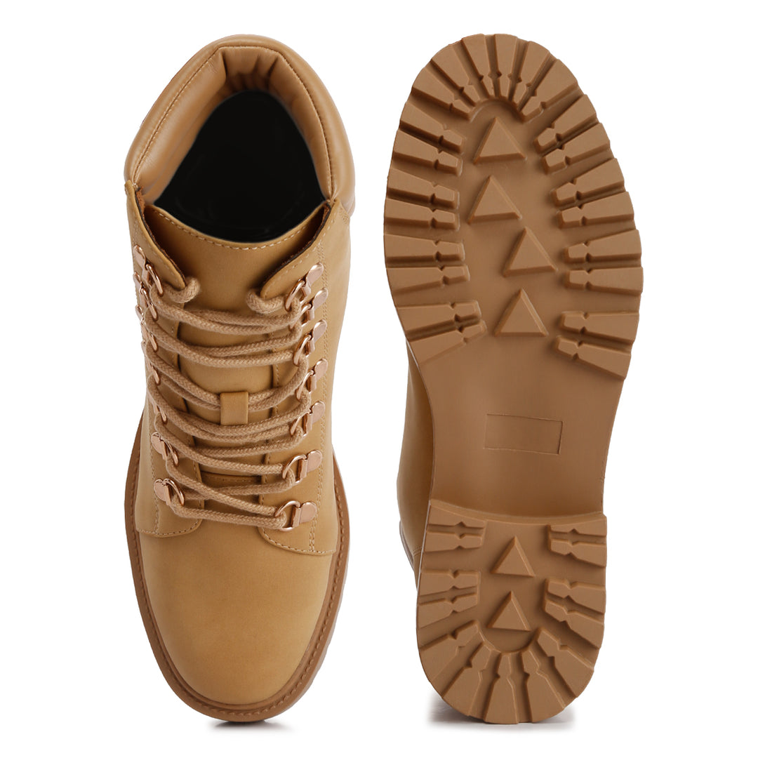 women smooth lace-up boots#color_beige