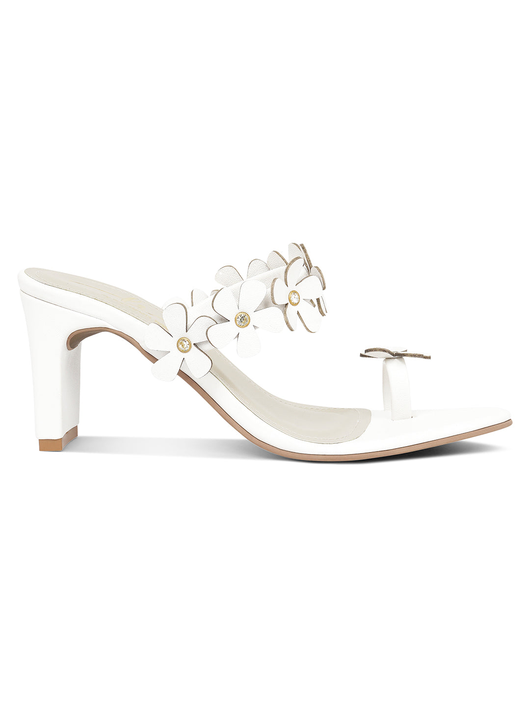 women floral applique slip-on block heels#color_white