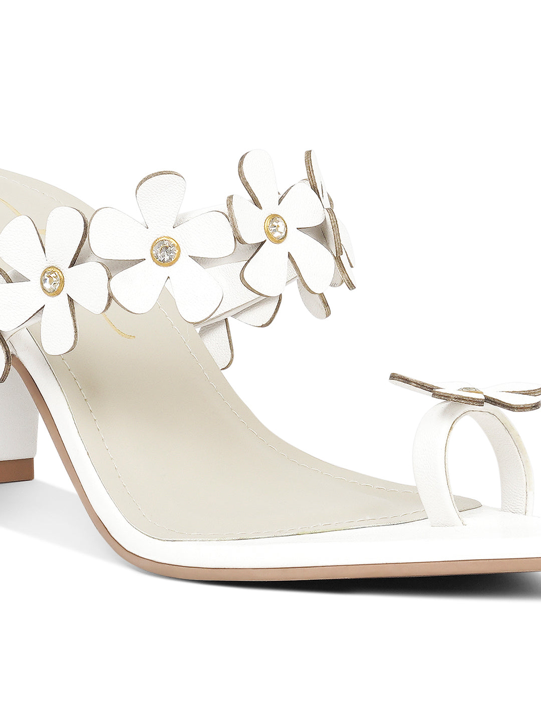 women floral applique slip-on block heels#color_white