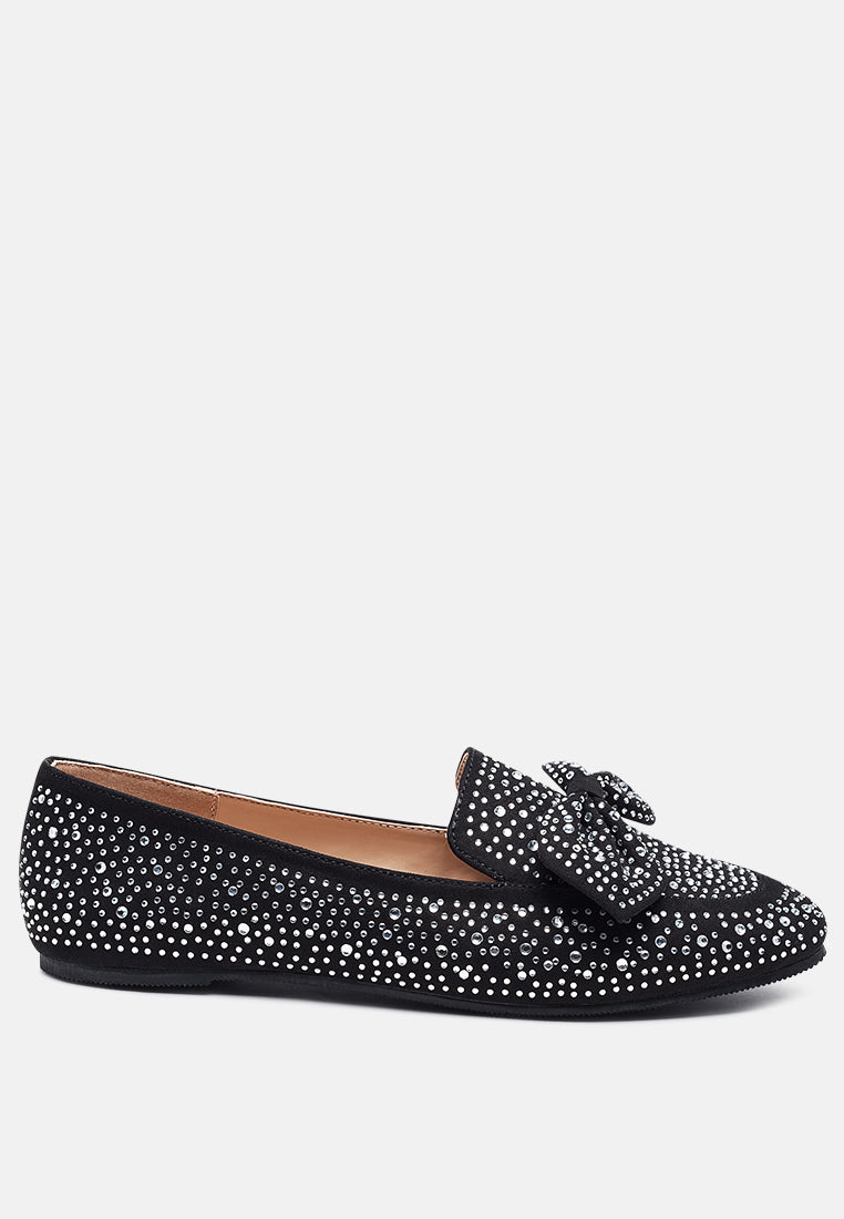women dewdrops embellished casual bow loafer#color_black