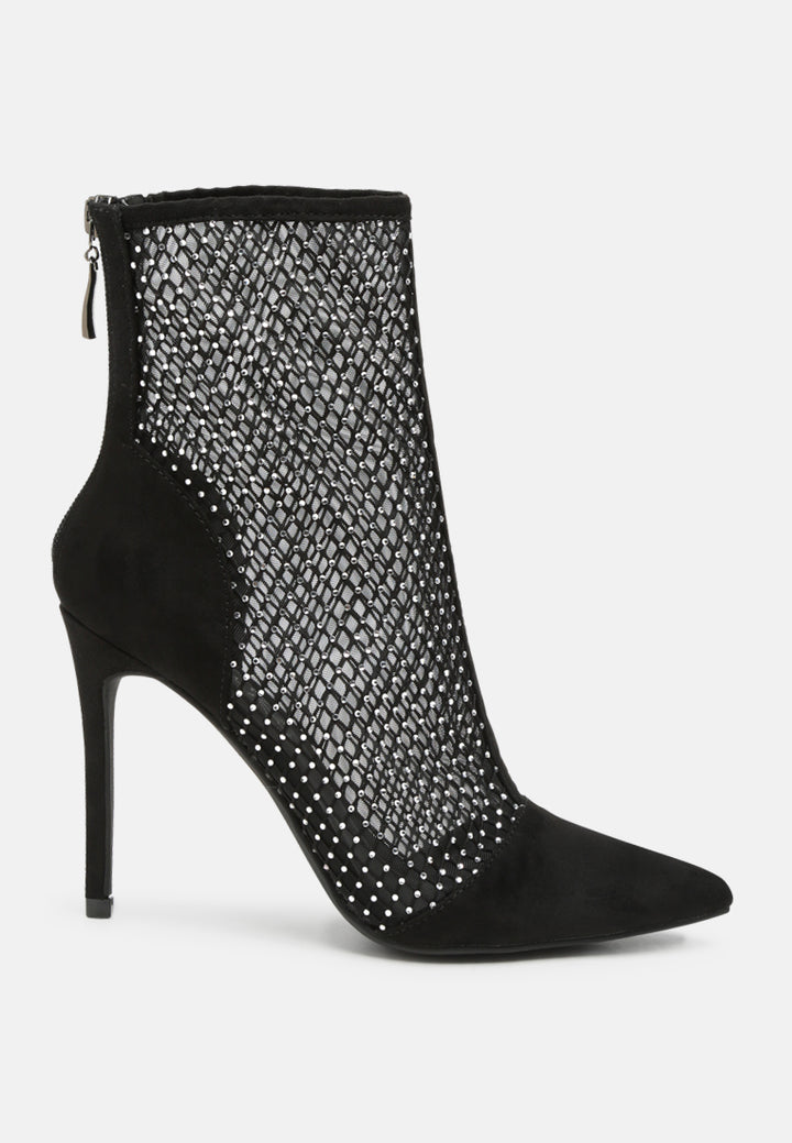 women mesh diamante detail high heel boots#color_black