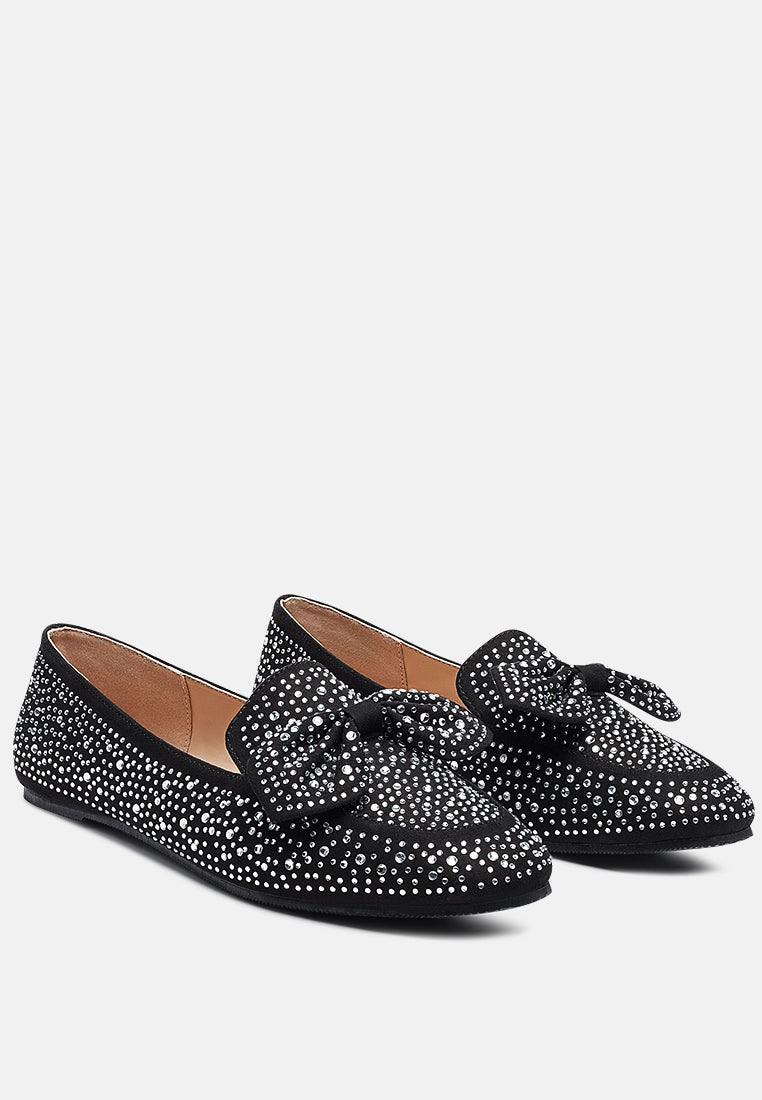 women dewdrops embellished casual bow loafer#color_black