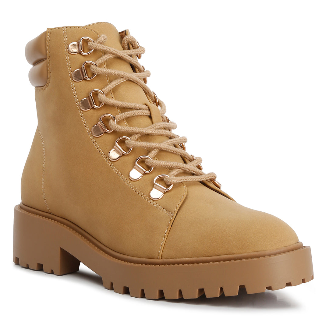 women smooth lace-up boots#color_beige