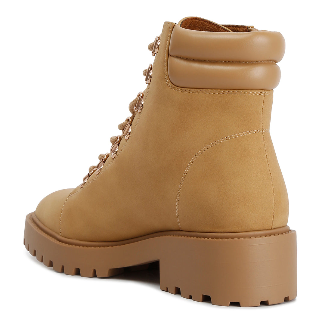 women smooth lace-up boots#color_beige