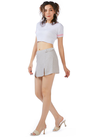 Chequered Skort With Buckles
