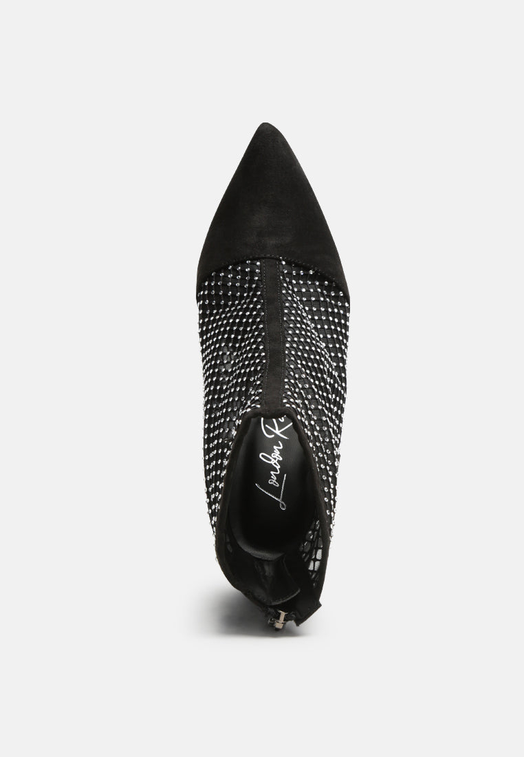 women mesh diamante detail high heel boots#color_black