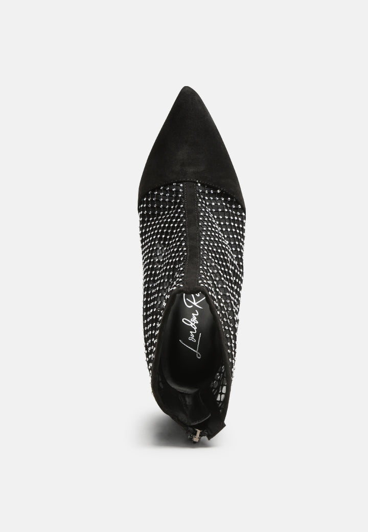 women mesh diamante detail high heel boots#color_black