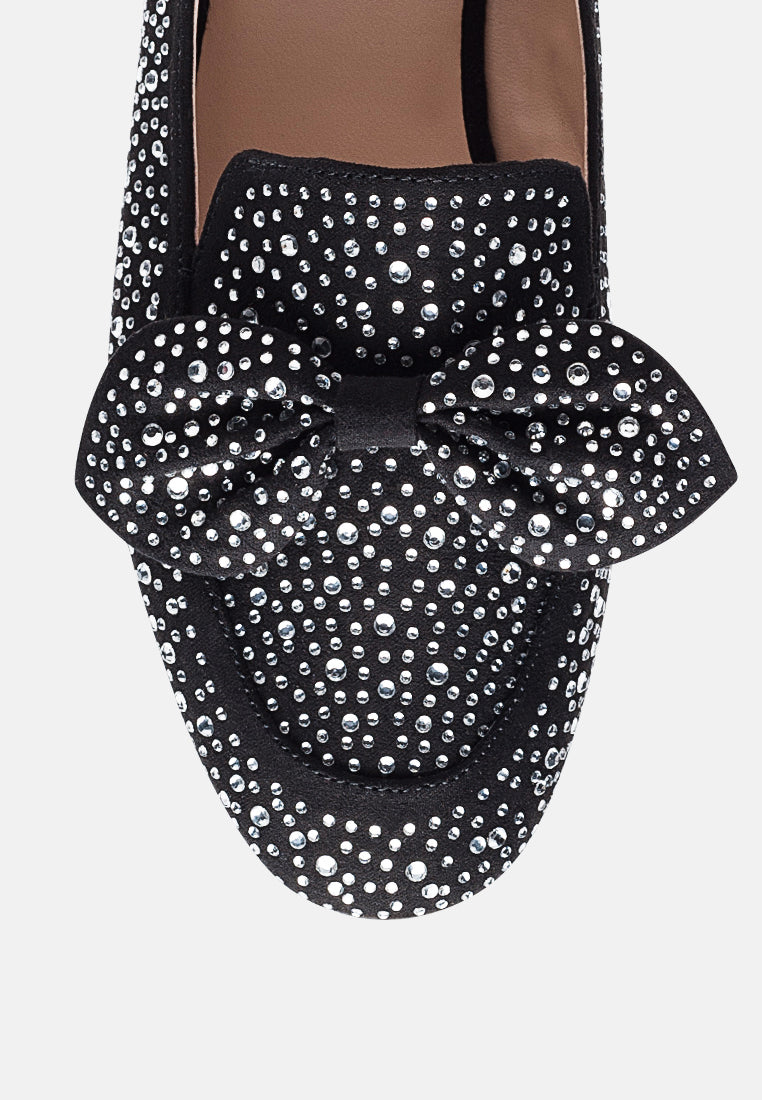 women dewdrops embellished casual bow loafer#color_black