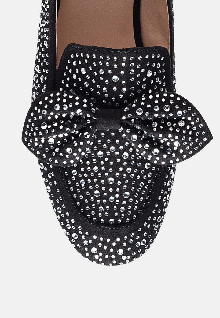 women dewdrops embellished casual bow loafer#color_black