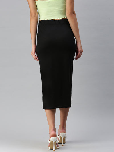 knitted long tube skirt#color_black