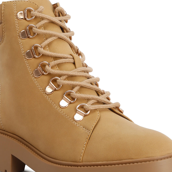 women smooth lace-up boots#color_beige