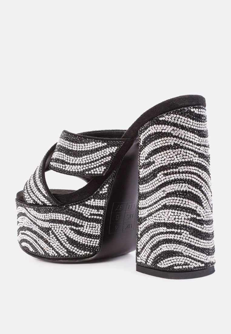 sinful high platform patterned diamante slides#color_black