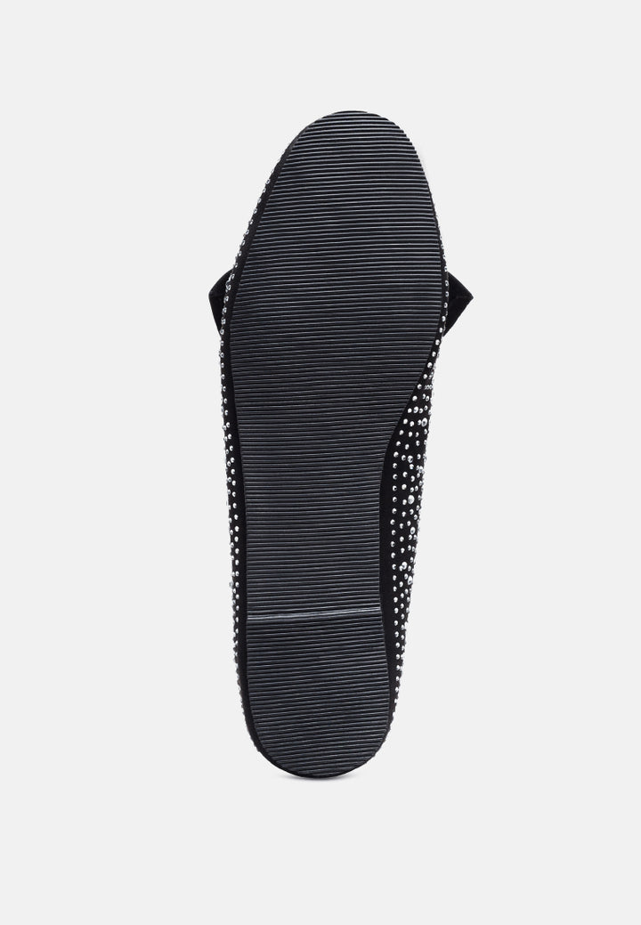 women dewdrops embellished casual bow loafer#color_black