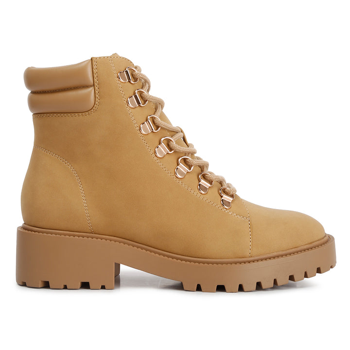 women smooth lace-up boots#color_beige