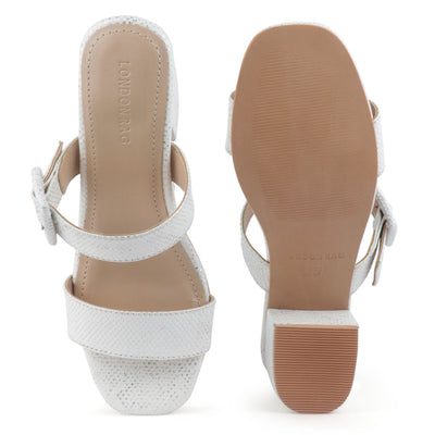 White Silver Block Heel Sandal