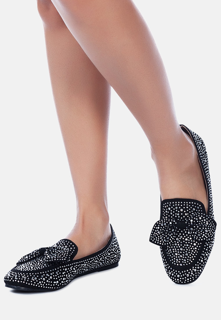 women dewdrops embellished casual bow loafer#color_black