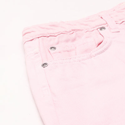 Pink Jeans High Waist Raw Hem Shorts