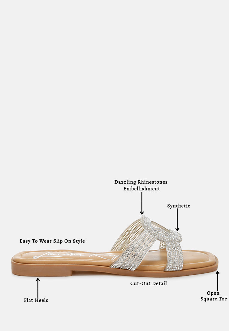 women rhinestones embellished flat sandals#color_silver