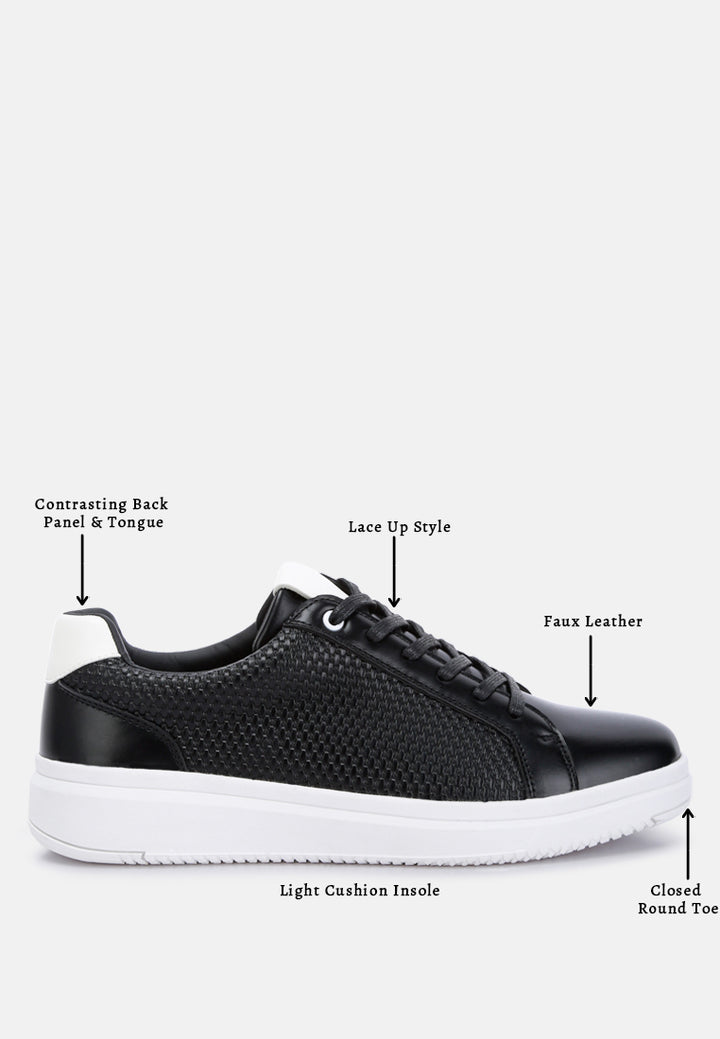 men faux leather embossed lace-up sneakers#color_black