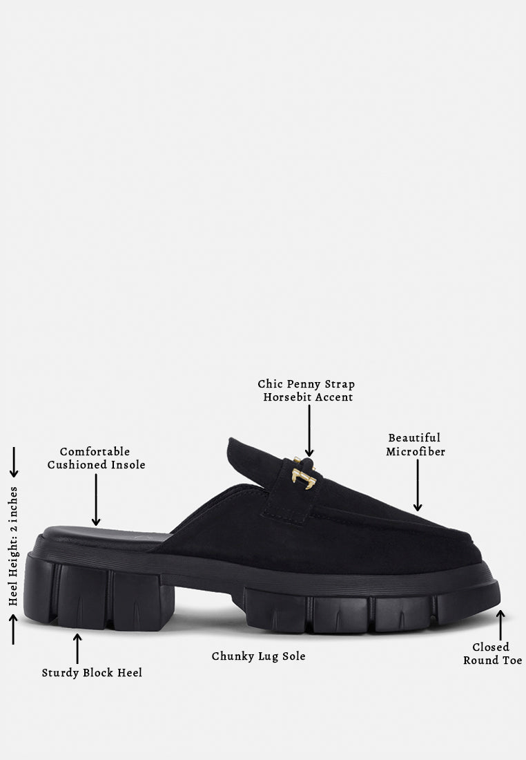 women microfiber penny strap mules#color_black