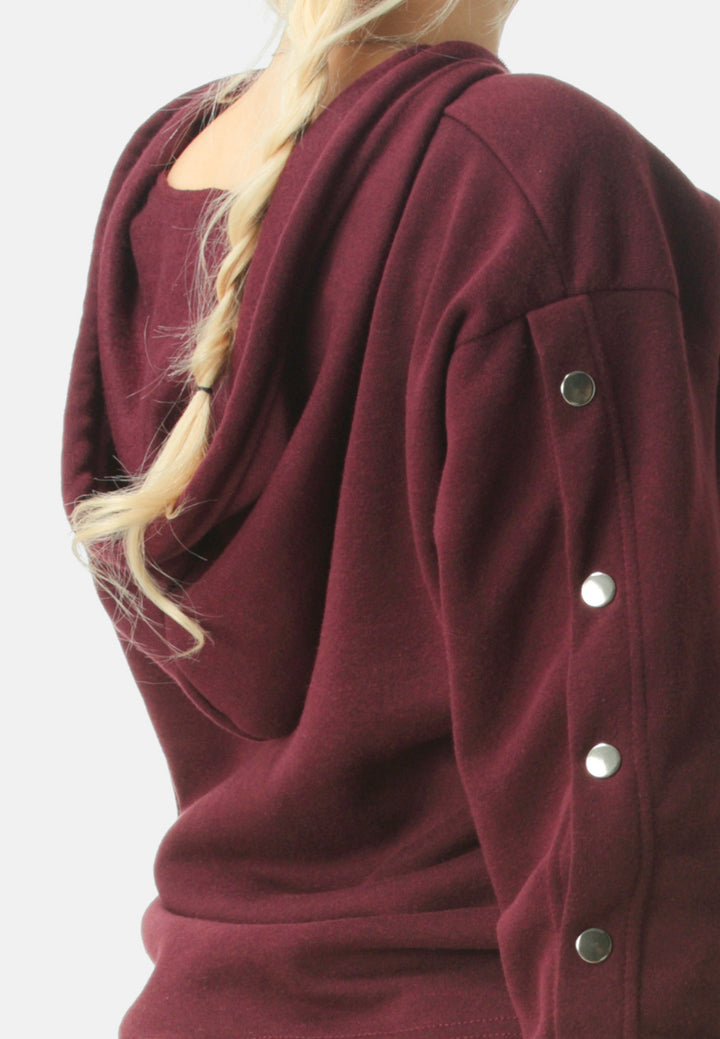 Women Button Detailed Sleeve Hoodie
