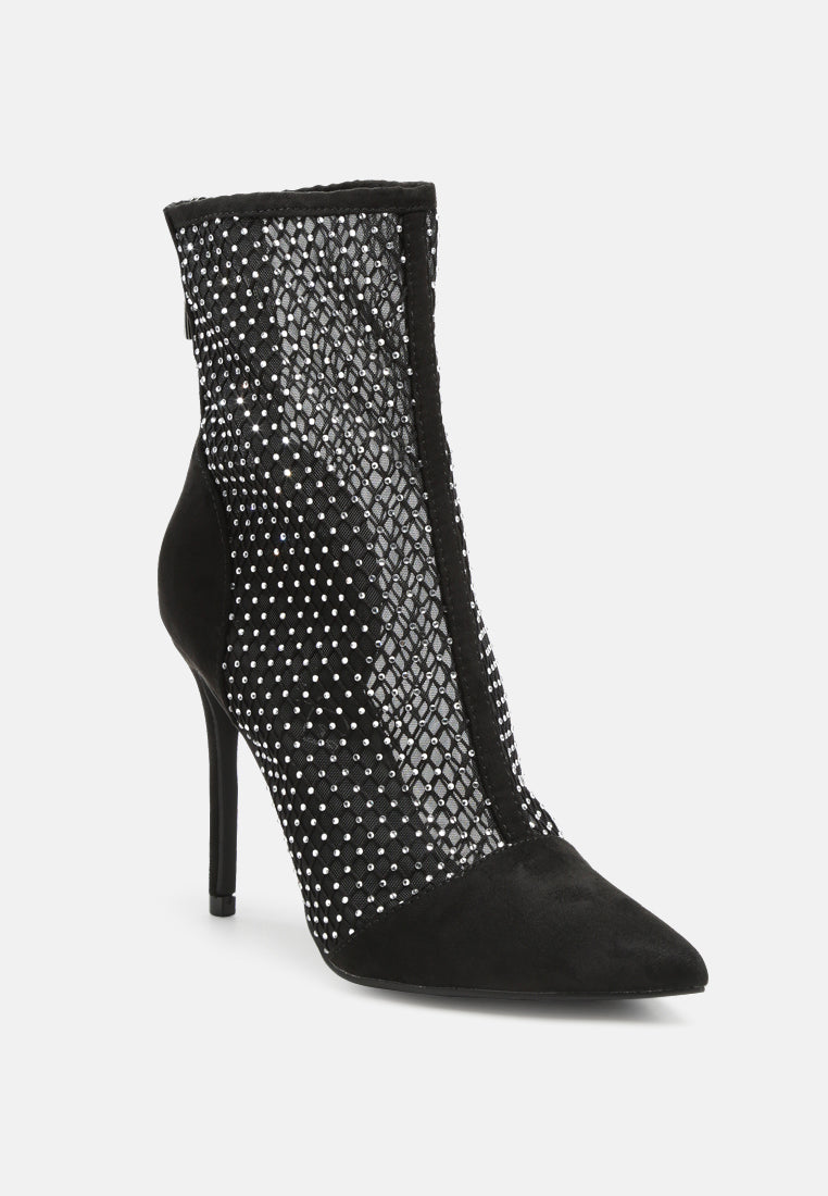 women mesh diamante detail high heel boots#color_black
