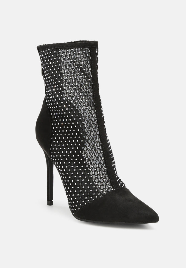 women mesh diamante detail high heel boots#color_black
