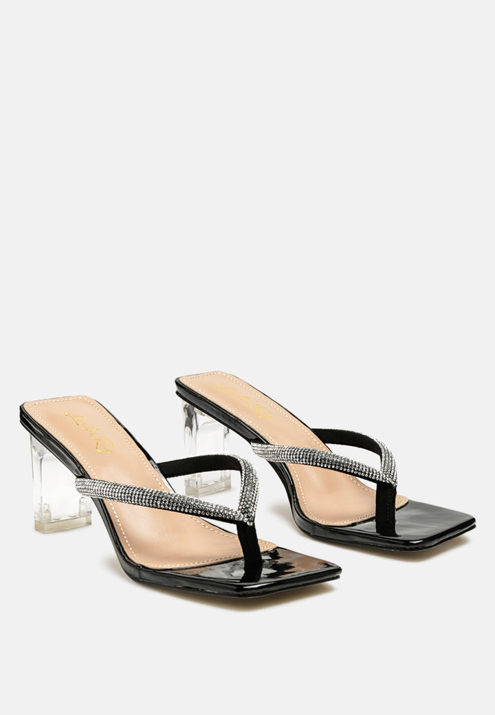 women crystal lined thong block heeled sandal in black#color_black