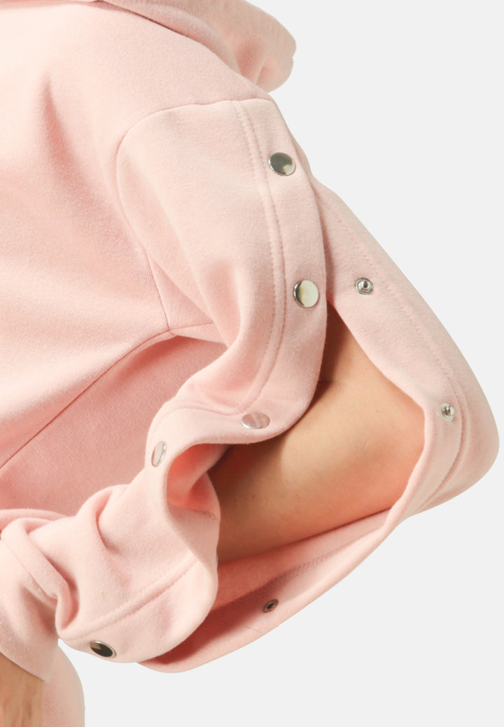 Women Button Detailed Sleeve Hoodie