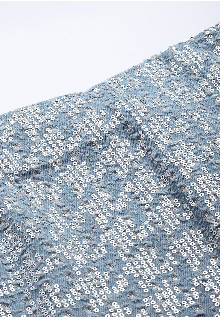 Women A-Line Sequin Denim Skirt