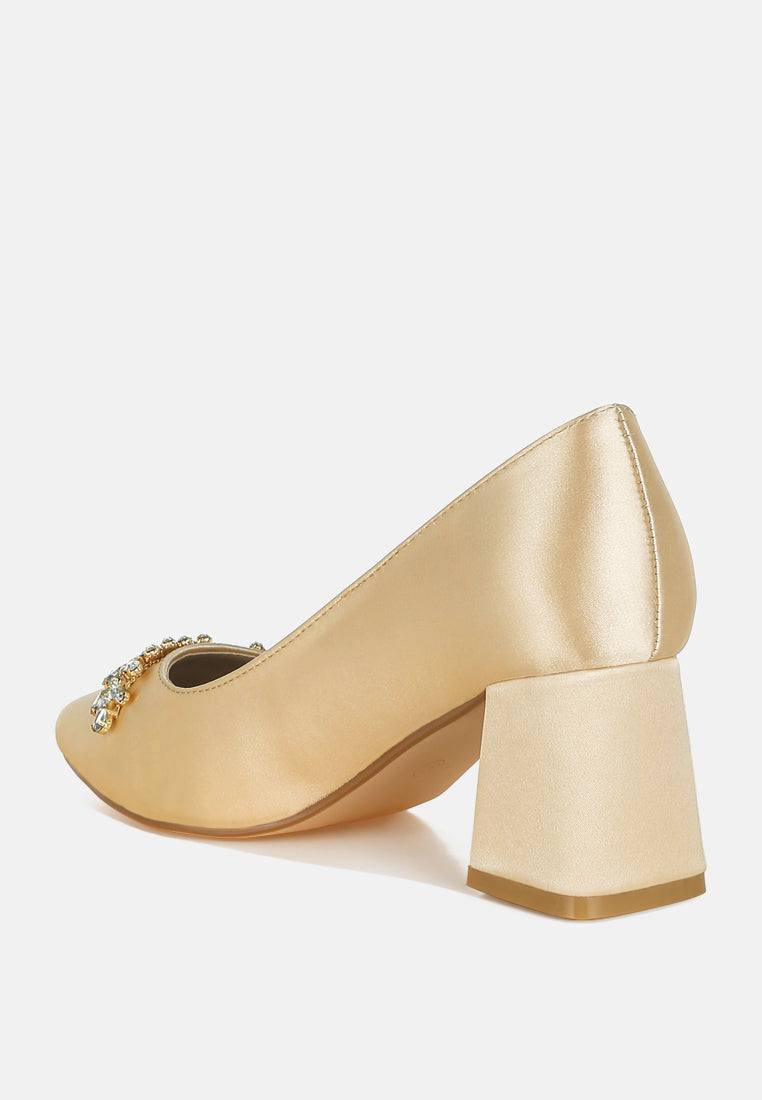 women satin diamante embellished pumps#color_beige