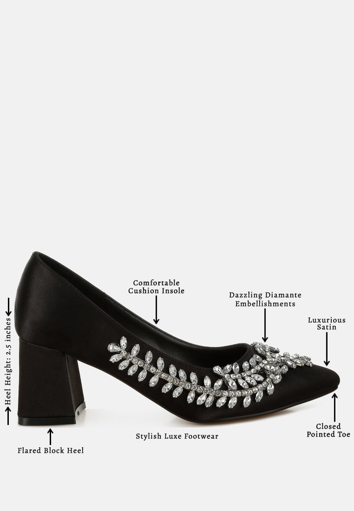 satin diamante embellished pumps#colour_black