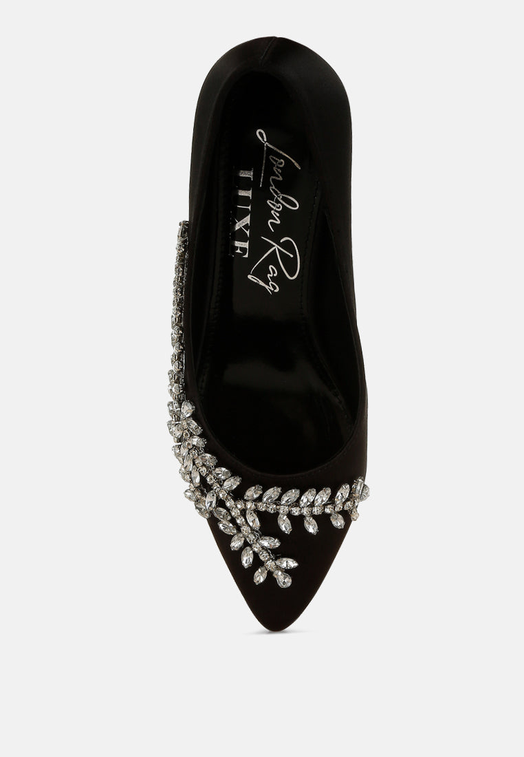 satin diamante embellished pumps#colour_black