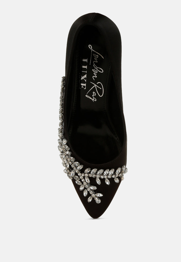 satin diamante embellished pumps#colour_black