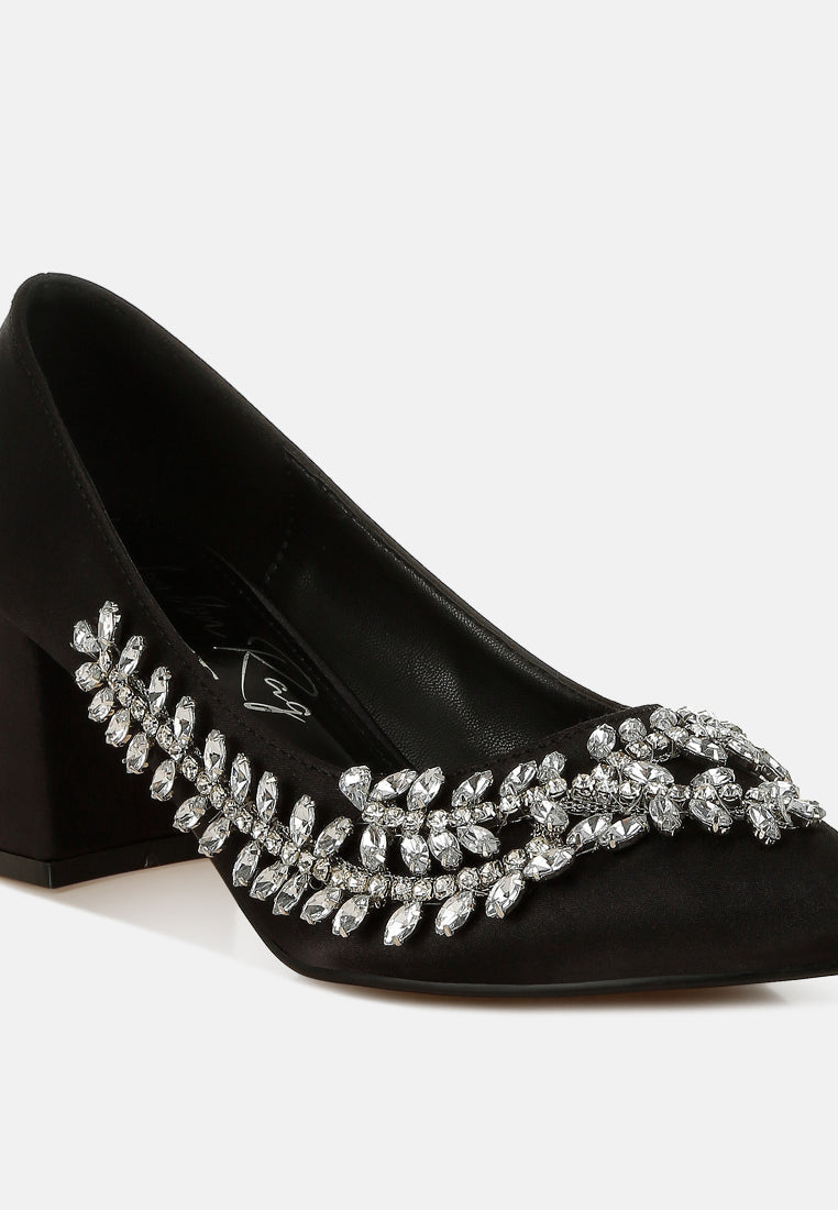 satin diamante embellished pumps#colour_black
