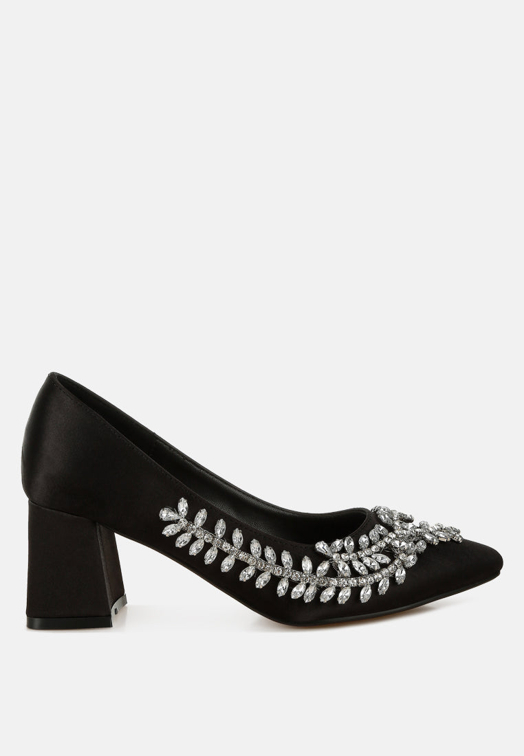 satin diamante embellished pumps#colour_black