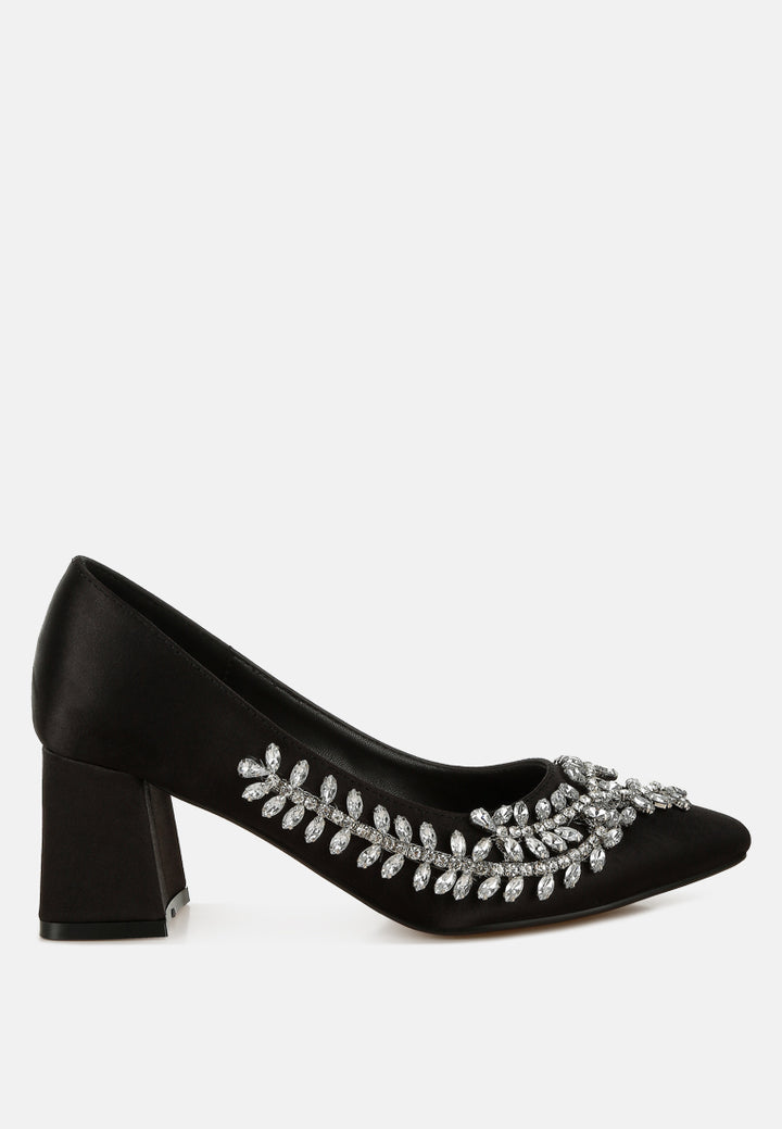satin diamante embellished pumps#colour_black