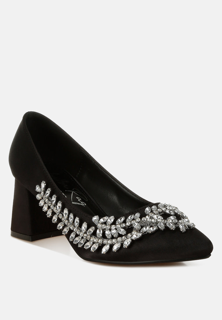 satin diamante embellished pumps#colour_black