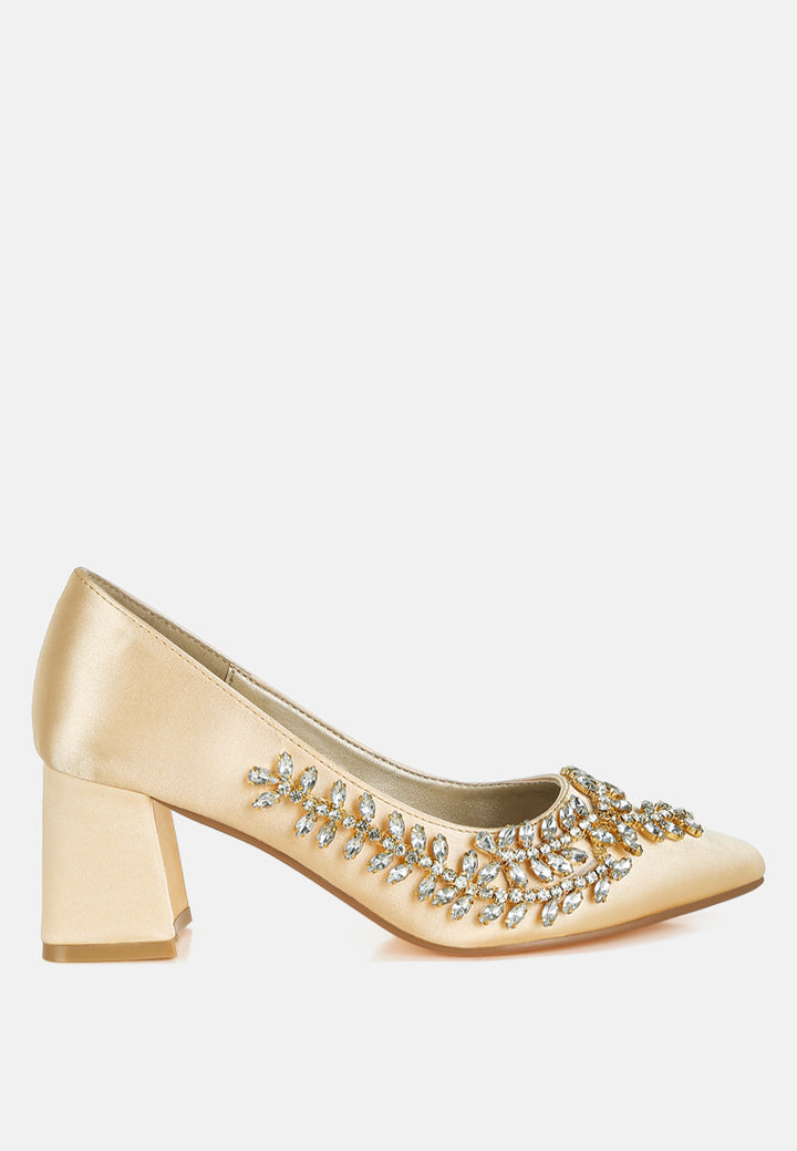 satin diamante embellished pumps#colour_gold