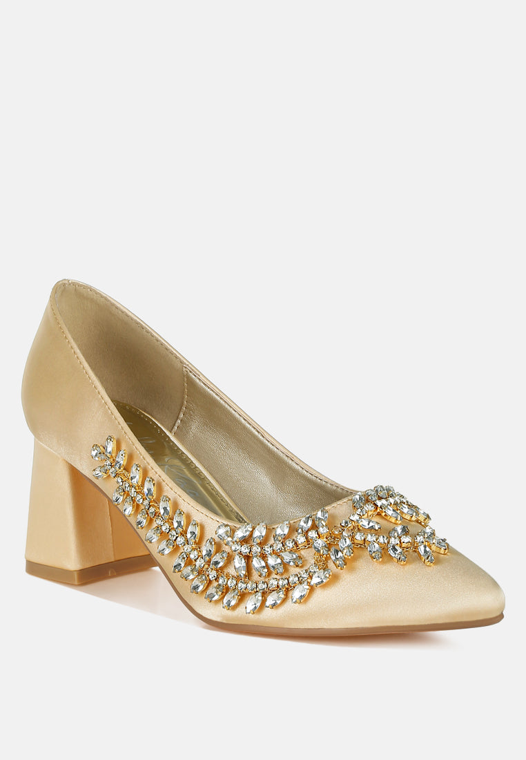 satin diamante embellished pumps#colour_gold