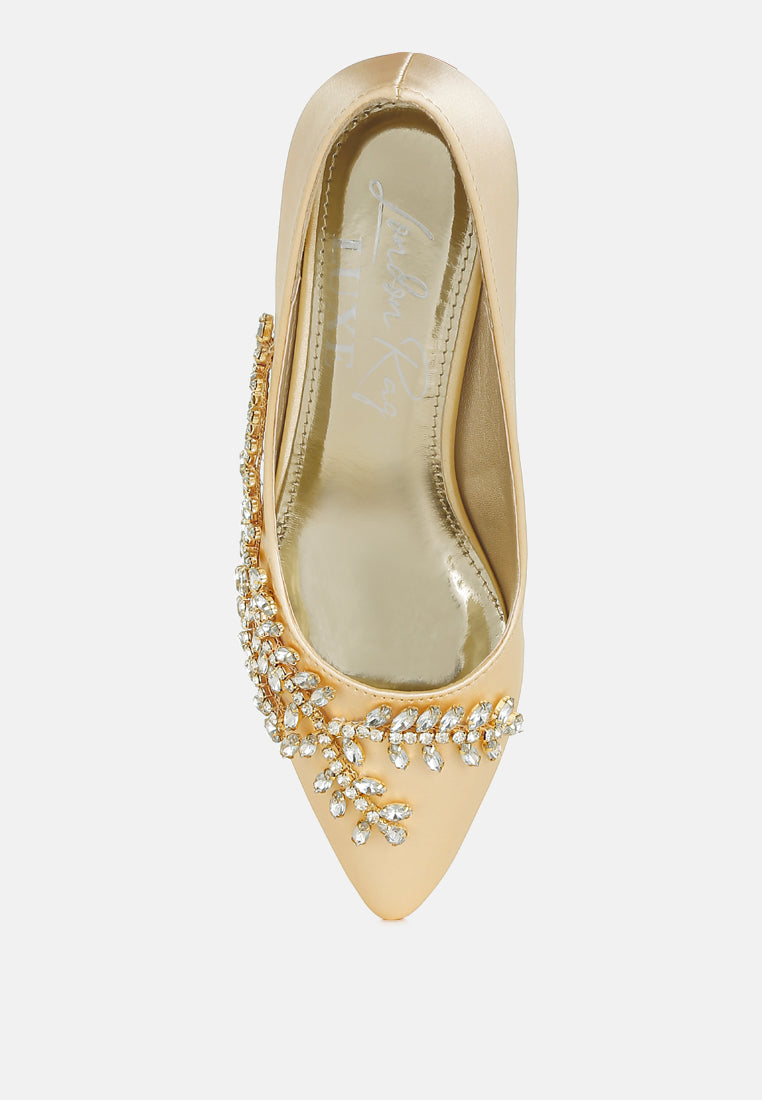 satin diamante embellished pumps#colour_gold