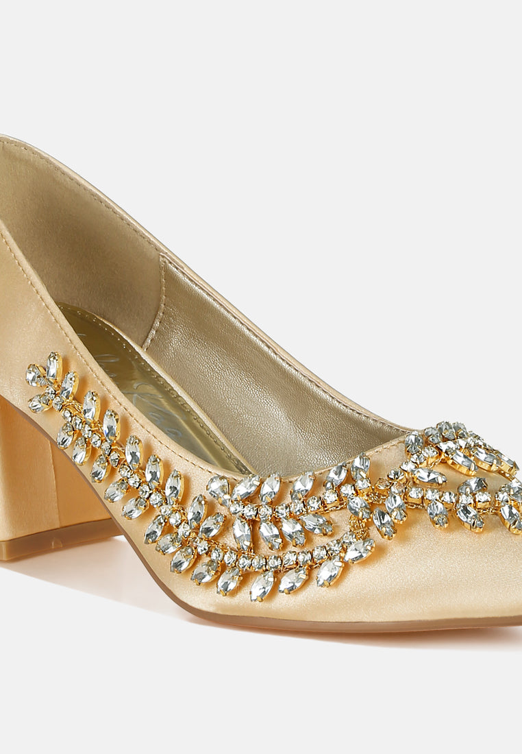 satin diamante embellished pumps#colour_gold