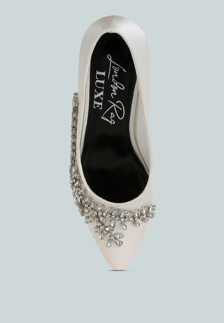 satin diamante embellished pumps#colour_white