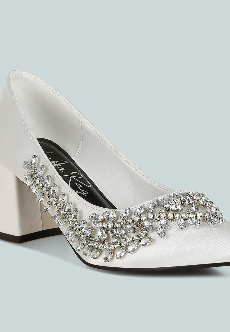 satin diamante embellished pumps#colour_white