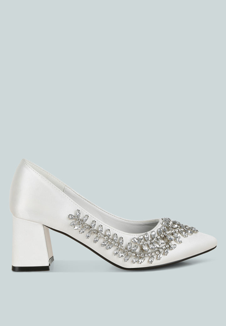 satin diamante embellished pumps#colour_white